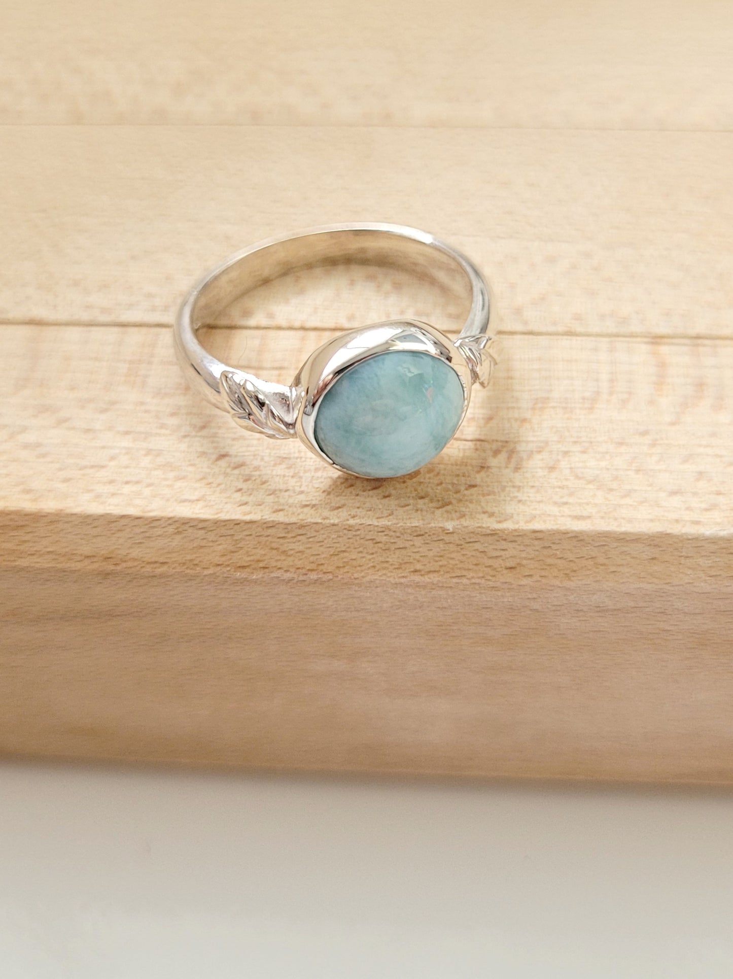 Leaves and Larimar Ring