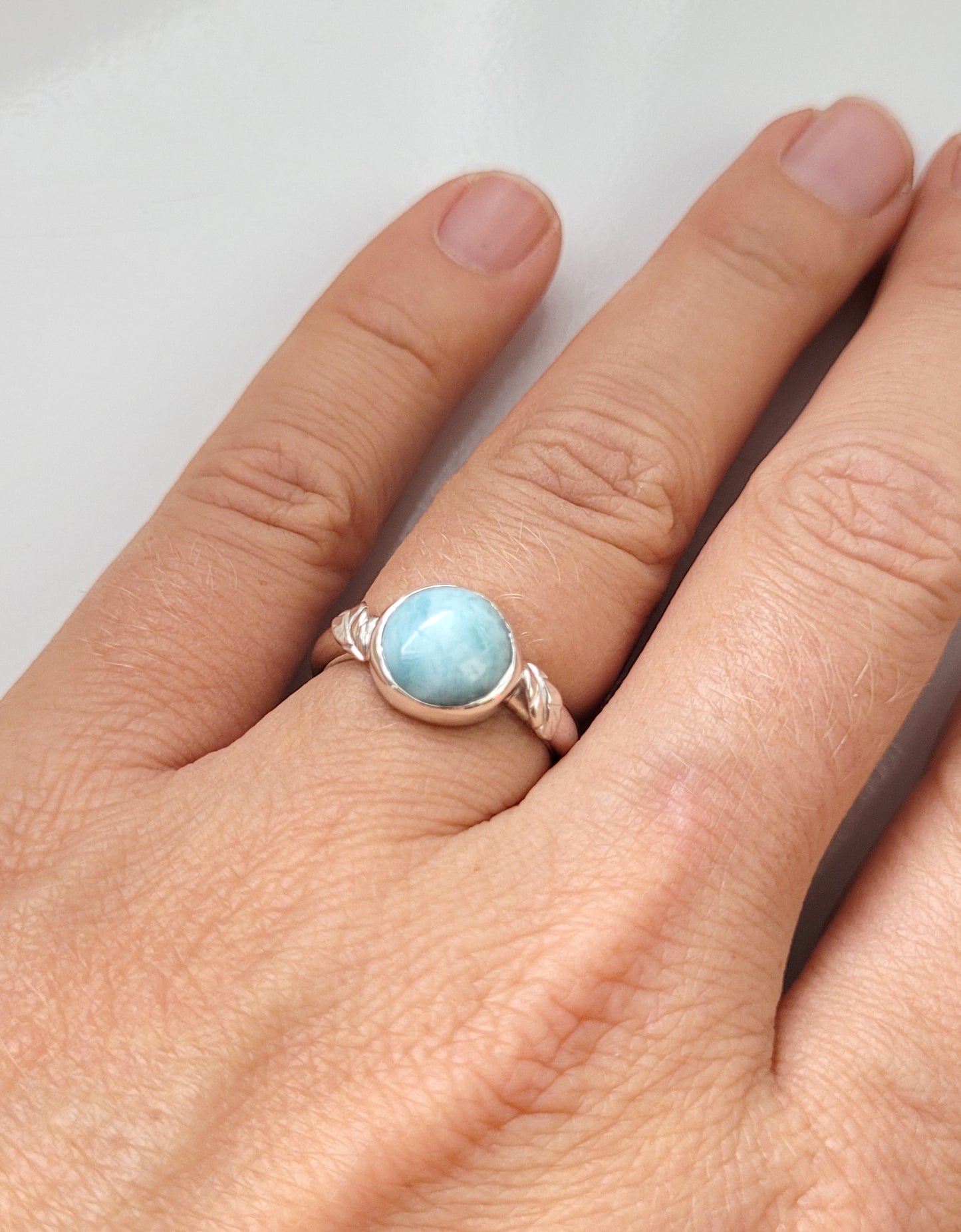 Leaves and Larimar Ring