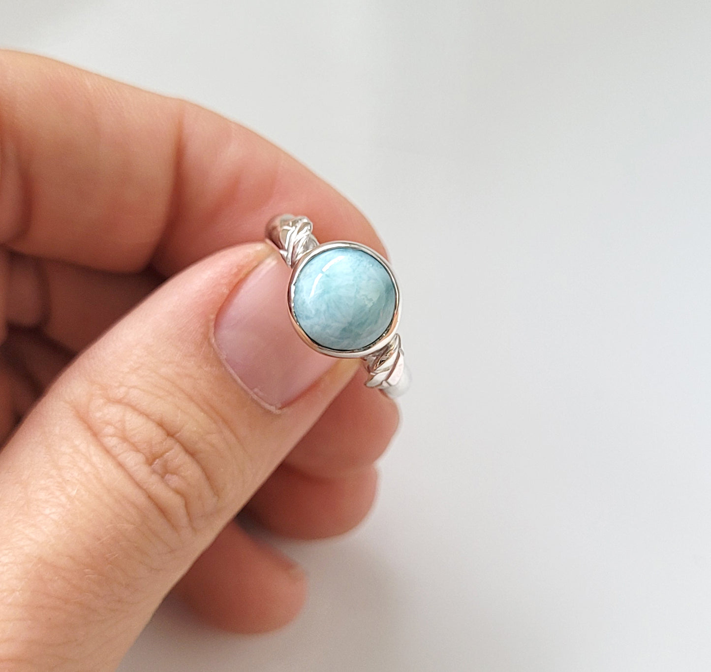 Leaves and Larimar Ring