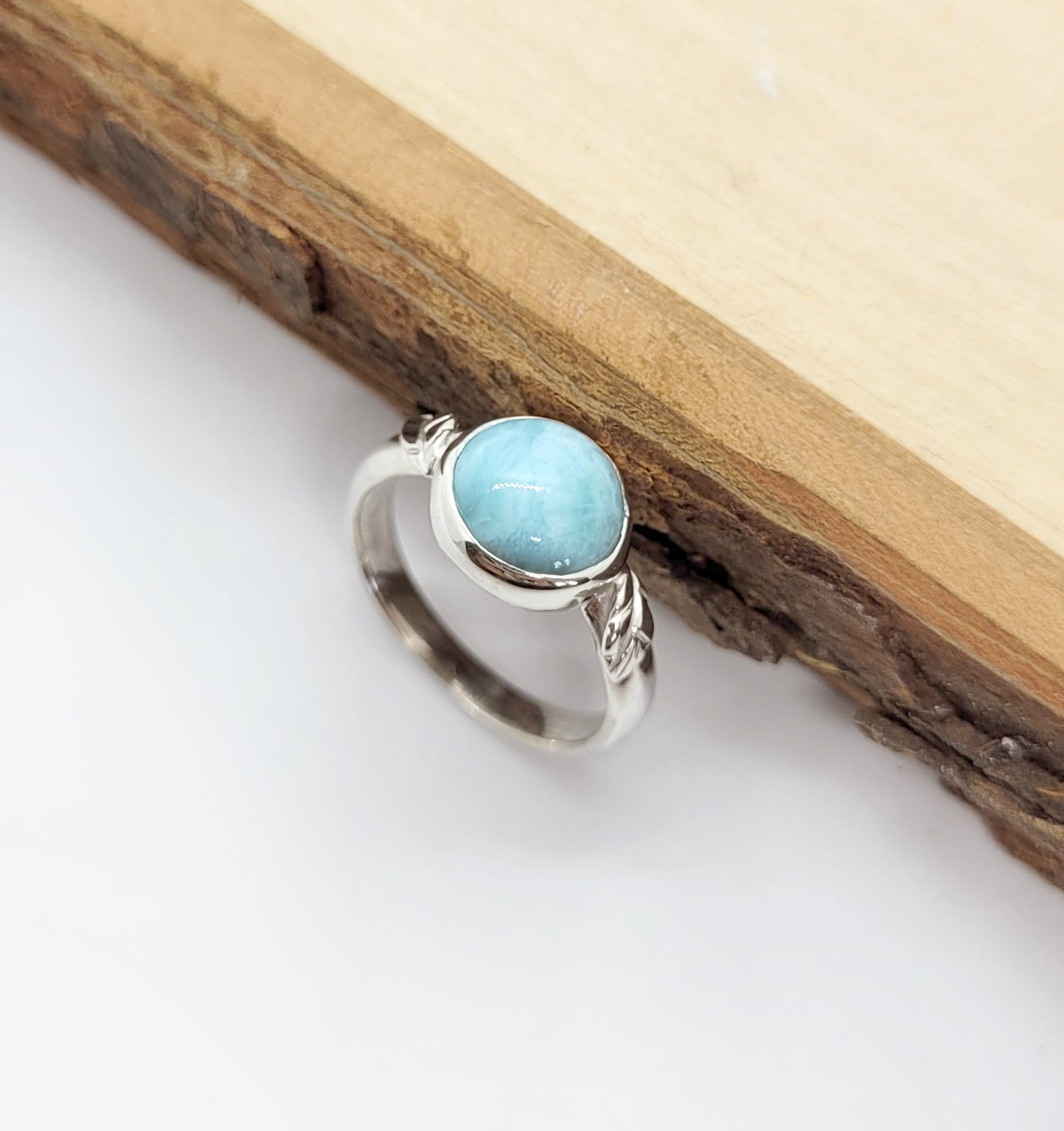 Leaves and Larimar Ring