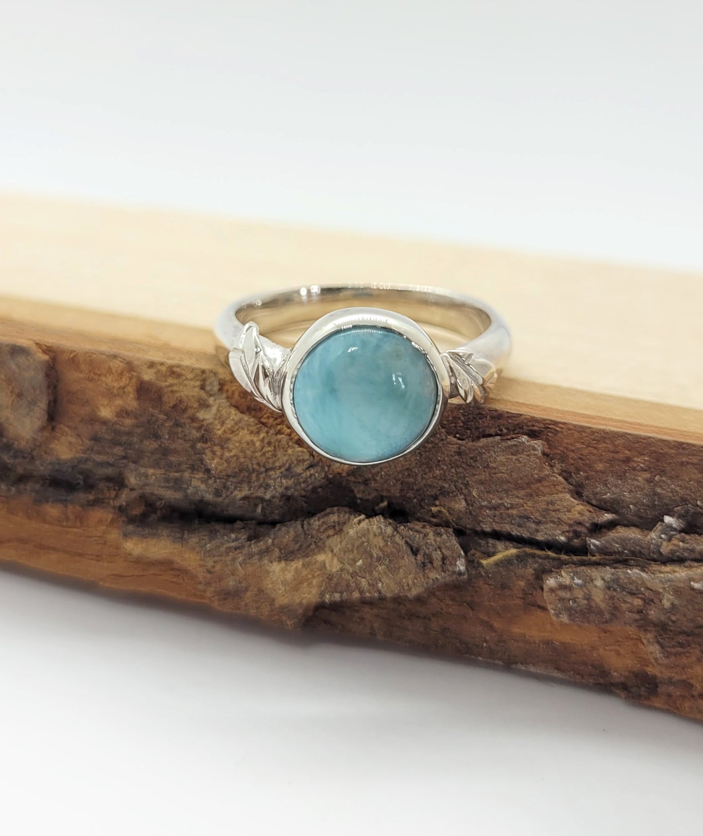 Leaves and Larimar Ring