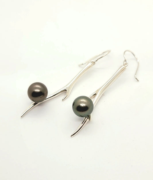 Branch and Tahitian Pearl Earrings