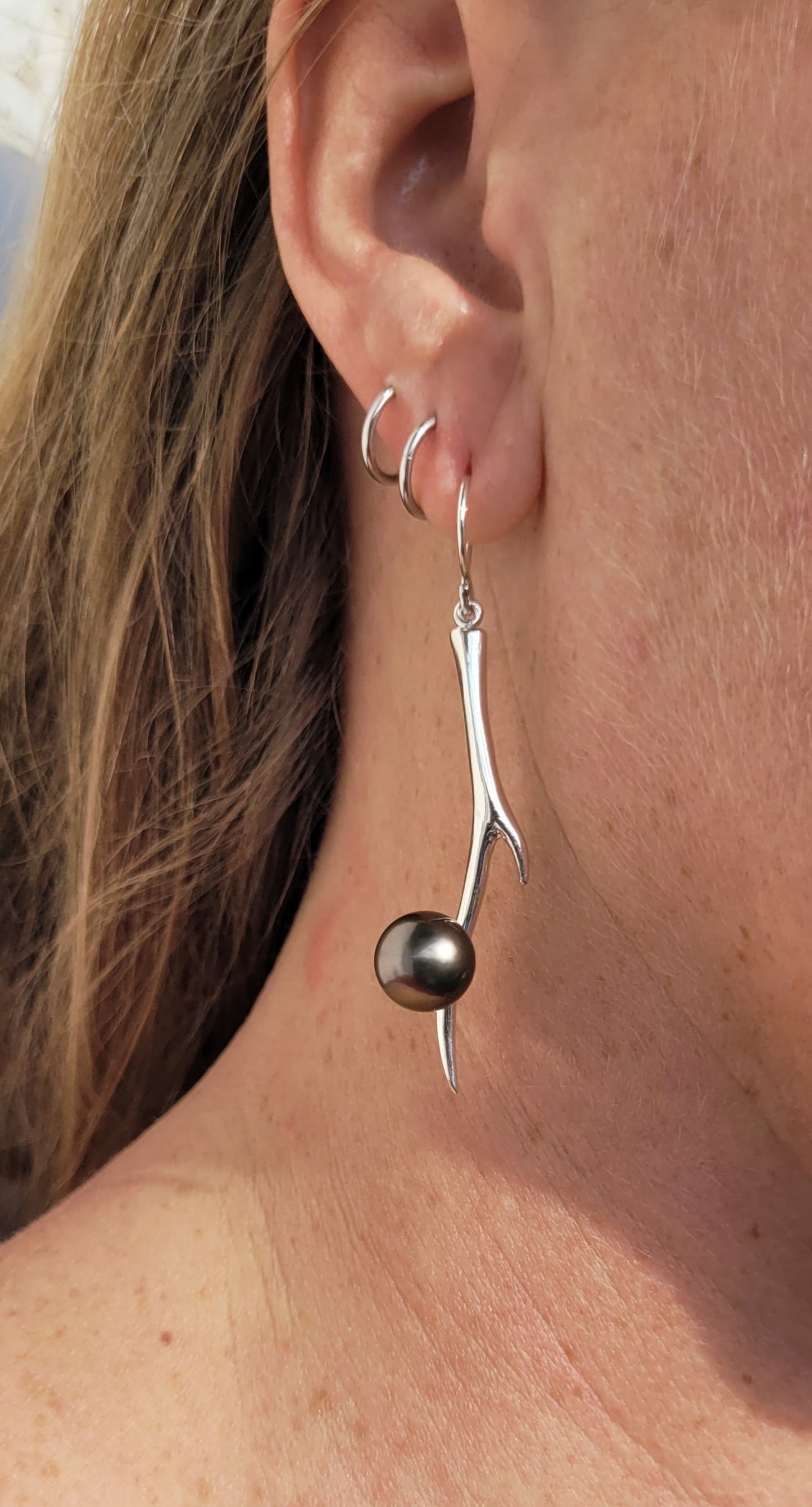 Branch and Tahitian Pearl Earrings